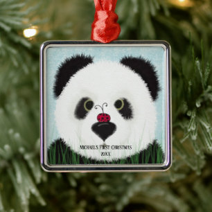 Adorable Panda Bear Metal Ornament