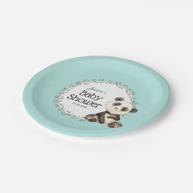 Adorable Panda Bear Personalised Baby Shower Paper Plate (Angled)