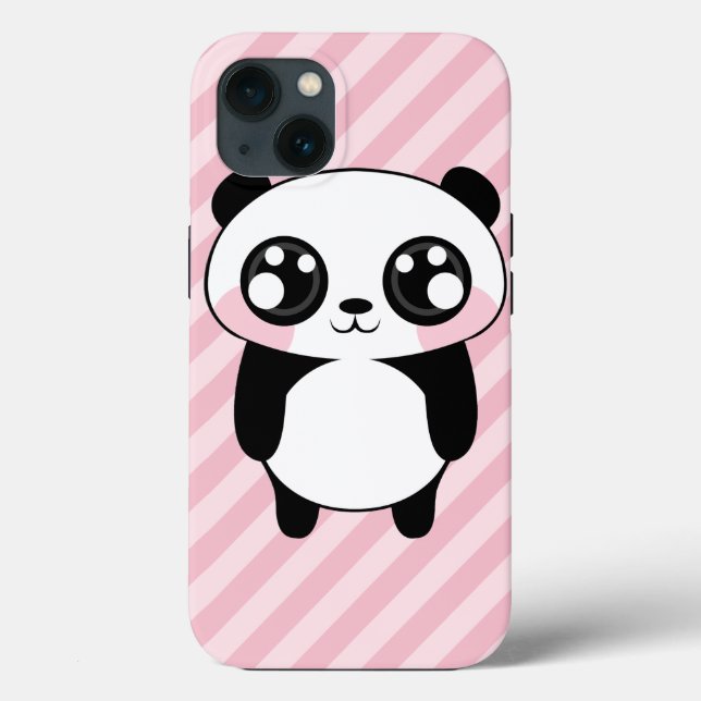 Adorable Panda Bear Pink Striped Background Case-Mate iPhone Case (Back)