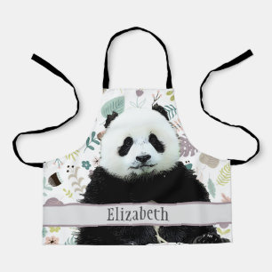 Adorable Panda Bear Teal Name Kids Animal Apron