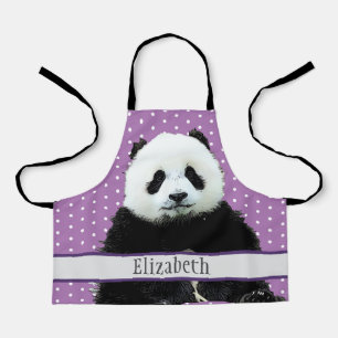 Adorable Panda Bear Teal Name Kids Animal Apron