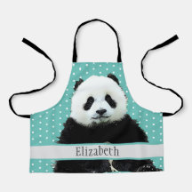 Adorable Panda Bear Teal Name Kids Animal Apron