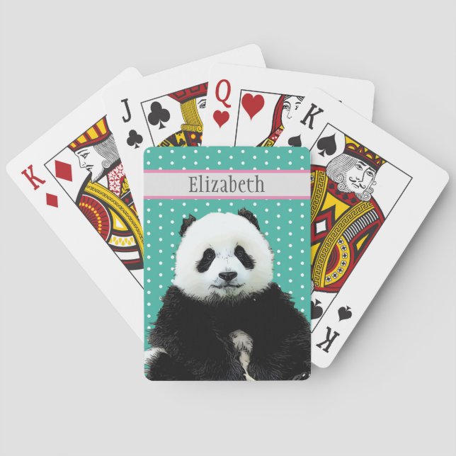 Adorable Panda Bear Teal Name Kid's Animal Playing Cards (Back)