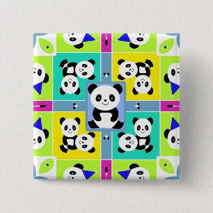 Adorable Panda Bears Bright Colours 15 Cm Square Badge