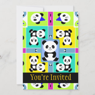 Adorable Panda Bears Bright Colours Invitation