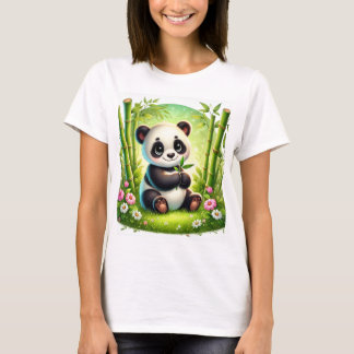 Adorable Panda Cub in Bamboo Forest- Whimsical Art T-Shirt