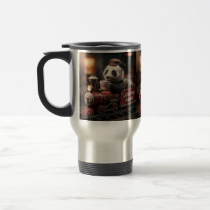  Adorable Panda Figurine on a Vintage Toy Train Travel Mug