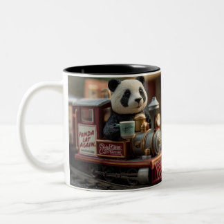  Adorable Panda Figurine on a Vintage Toy Train Two-Tone Coffee Mug