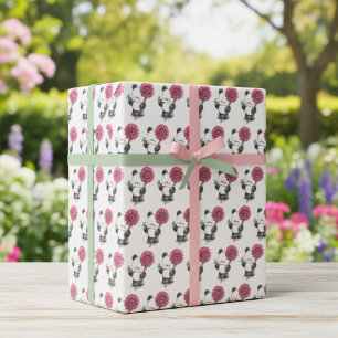 Adorable Panda & Flower Wrapping Paper