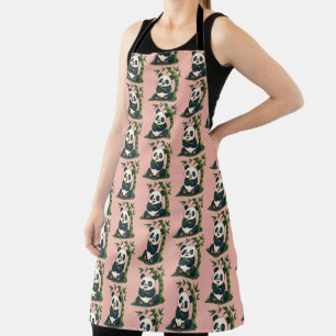 Adorable Panda Hugging Bamboo Cute Cartoon Art Apron