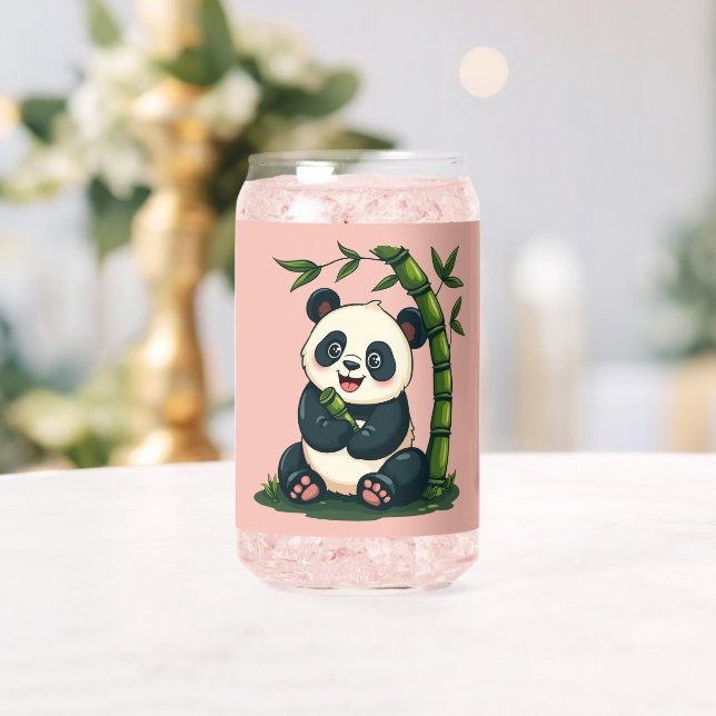 Adorable Panda Hugging Bamboo Cute Cartoon Art Can Glass (Insitu (Wedding))