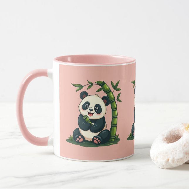 Adorable Panda Hugging Bamboo Cute Cartoon Art Mug (With Donut)