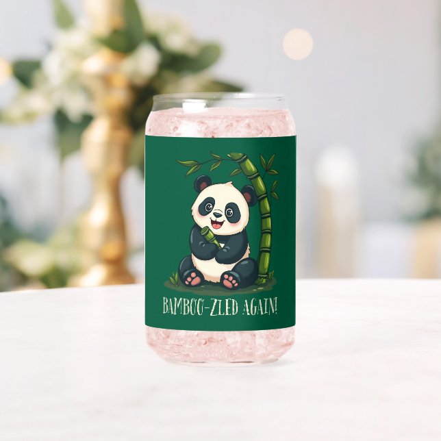Adorable Panda Hugging Bamboo Cute Cartoon Green Can Glass (Insitu (Wedding))