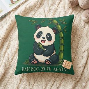 Adorable Panda Hugging Bamboo Cute Cartoon Green Cushion