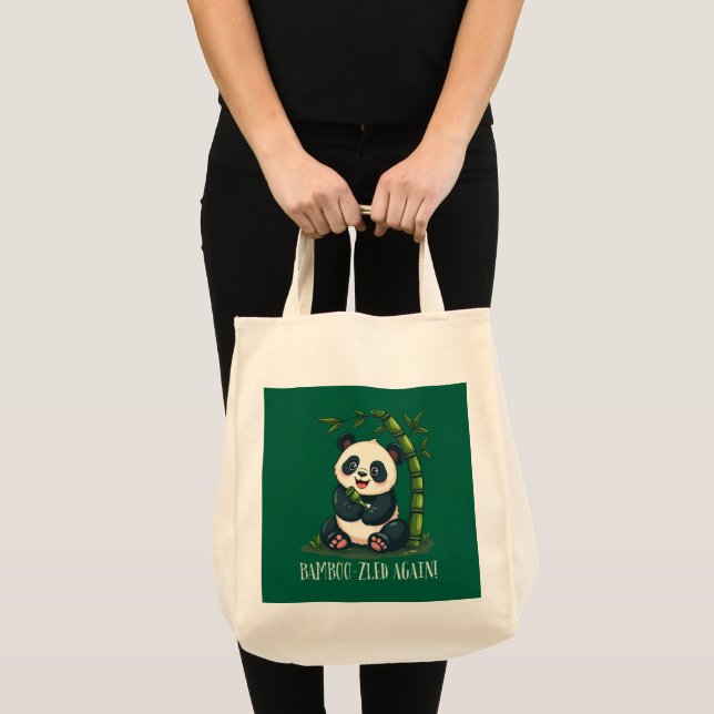 Adorable Panda Hugging Bamboo Cute Cartoon Green Tote Bag (Front (Product))