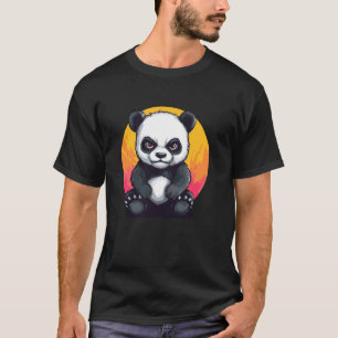 Adorable Panda Illustration Sunset Backdrop T-Shirt