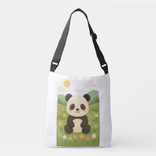 Adorable Panda in a Spring Meadow – Cute Animal Pu Crossbody Bag