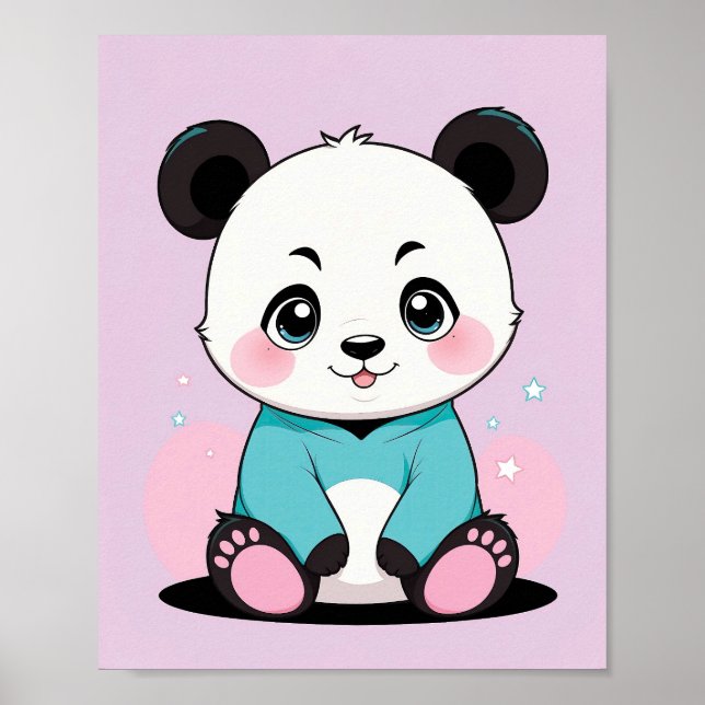 Adorable Panda in Hoodie - Cute Nursery Wall Art (Front)