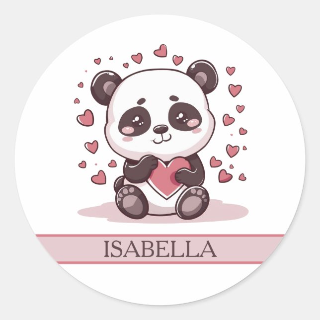 Adorable Panda Love - Personalised Classic Round Sticker (Front)