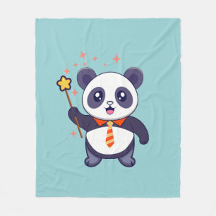 adorable panda wearing orange-yellow tie  fleece blanket