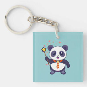 adorable panda wearing orange-yellow tie  key ring
