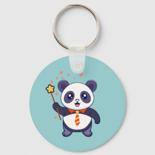adorable panda wearing orange-yellow tie key ring