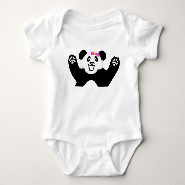 Adorable Panda with Pink Bow Baby Bodysuit (Front)