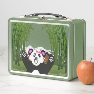 Adorable Panda with Pink Bow Metal Lunch Box