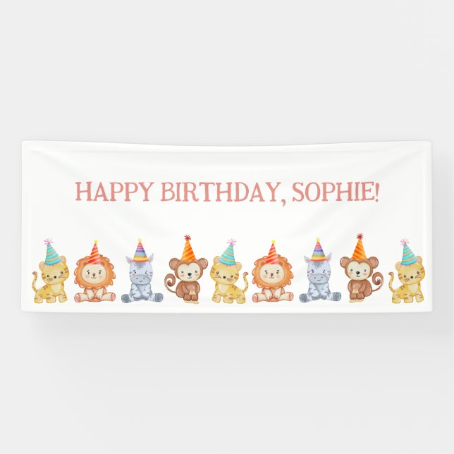 Adorable Party Animals Safari Birthday  Banner (Horizontal)