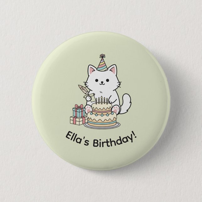 Adorable Party Cat Birthday Cake Light Yellow Art 6 Cm Round Badge (Front)