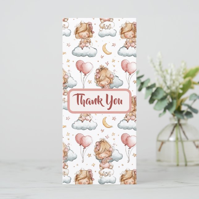 Adorable Pastel Baby Girl Shower Thank You Card (Standing Front)