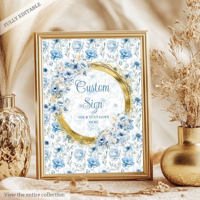 Adorable pastel blue flowers gold boho custom sign (Adorable pastel blue flowers gold boho custom sign)