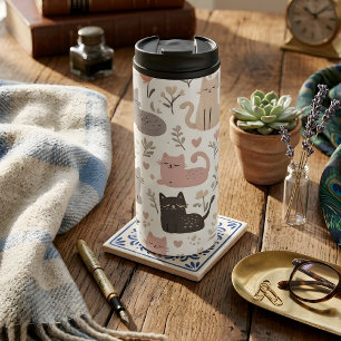 Adorable Pastel Cat & Floral Pattern  Thermal Tumbler
