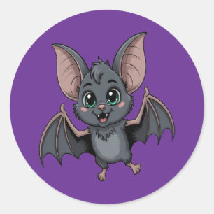 Adorable Pastel Goth Bat with Green Eyes Cartoon Classic Round Sticker