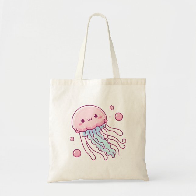 Adorable Pastel Jellyfish with Sparkles Tote Bag (Front)