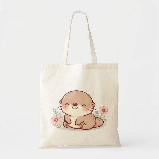 Adorable Pastel Otter Tote Bag – Kawaii Cute Desig (Front)