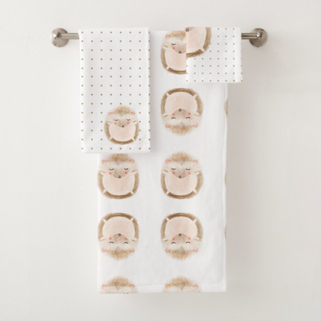 Adorable pastel pattern Hedgehog white brown  Bath Towel Set (Insitu)