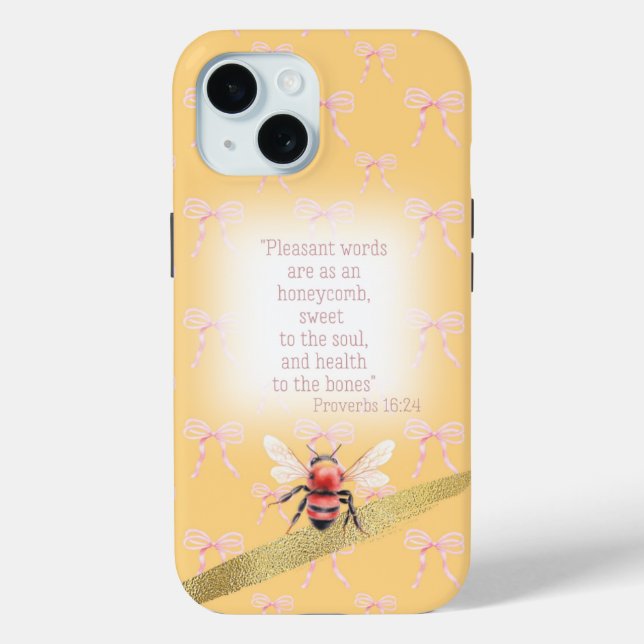 Adorable Pastel Peach Pink Bow Christian Pink Bee Case-Mate iPhone Case (Back)