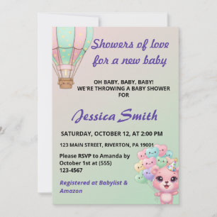 Adorable Pastel Pink and Mint Green Baby Shower In Invitation