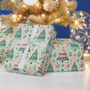 Adorable Pastel Preteen Christmas Trees Holiday Wrapping Paper