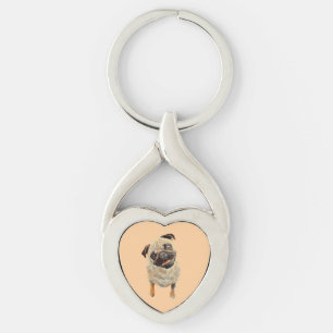 Adorable Pastel Pug Dog Heart Key Chain