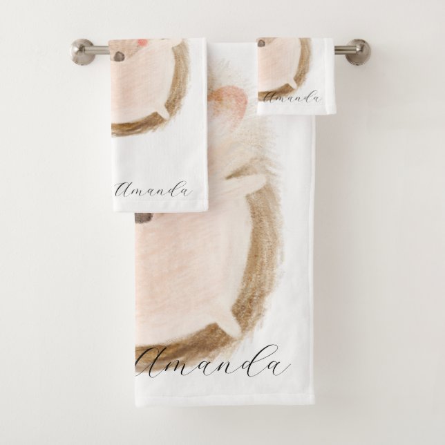 Adorable pastel safari cute monogram for girls bath towel set (Insitu)