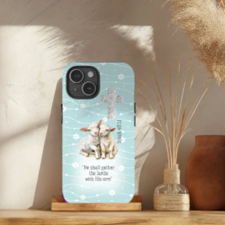 Adorable Pastel Turquoise Floral Lambs Cross Bible iPhone 15 Case