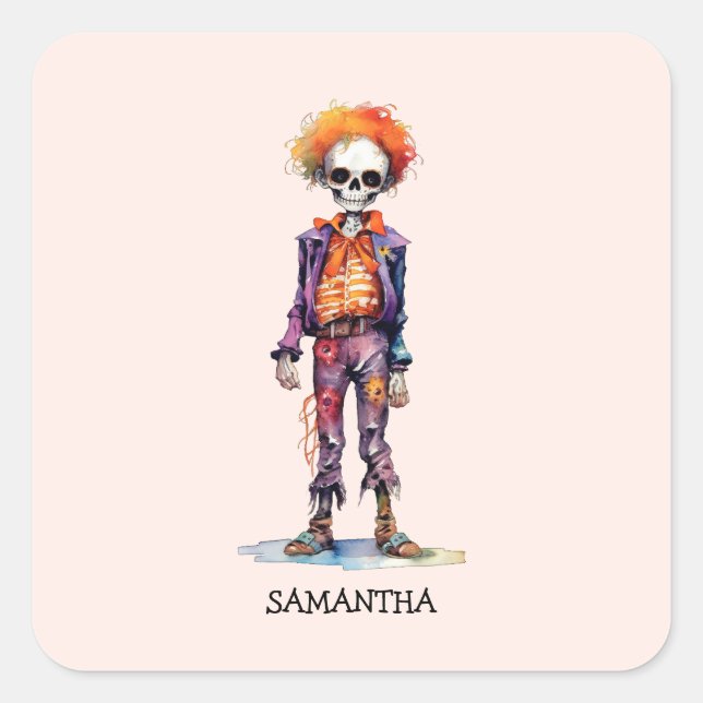 Adorable Pastel Zombie - Cute Halloween Square Sticker (Front)