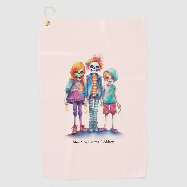 Adorable Pastel Zombie Trio - Cute Halloween Golf Towel (Front)