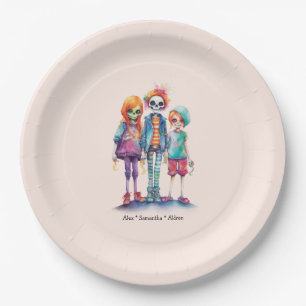 Adorable Pastel Zombie Trio - Cute Halloween Paper Plate