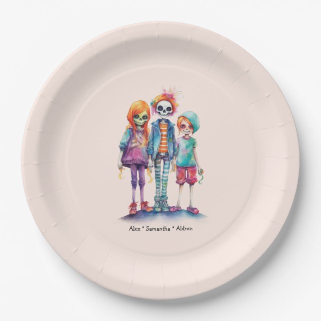 Adorable Pastel Zombie Trio - Cute Halloween Paper Plate (Front)