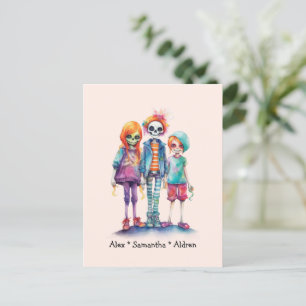 Adorable Pastel Zombie Trio - Cute Halloween Postcard