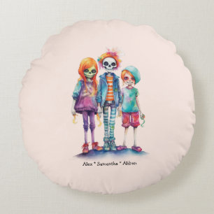 Adorable Pastel Zombie Trio - Cute Halloween Round Cushion