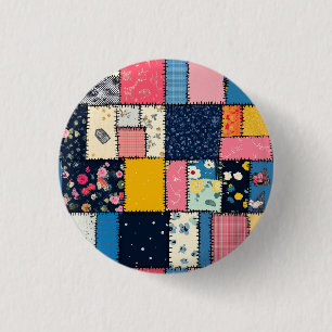 Adorable Patchwork Design, Playful Pattern 3 Cm Round Badge